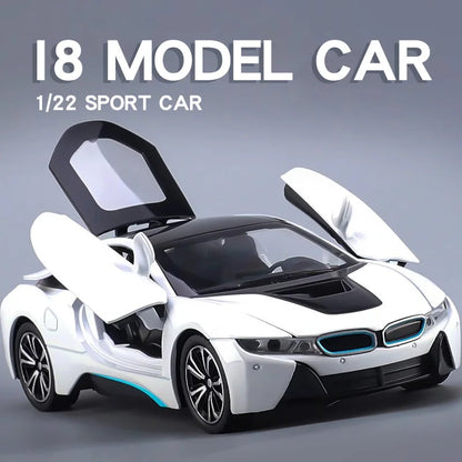 BMW I8 Sports Car Alloy Diecast 1:22 Model Car Vehicle Collection Simulation Sound & Light Toy Car Gifts