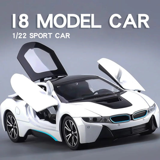 BMW I8 Sports Car Alloy Diecast 1:22 Model Car Vehicle Collection Simulation Sound & Light Toy Car Gifts