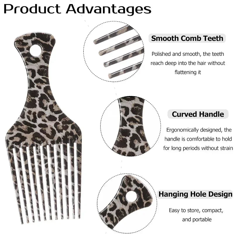 1/2/3pcs Leopard Print Comb Set Anti-Static Wide Teeth Afro Braid Fork Comb Rat Tail Curly Hair Styling Tools