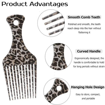 1/2/3pcs Leopard Print Comb Set Anti-Static Wide Teeth Afro Braid Fork Comb Rat Tail Curly Hair Styling Tools