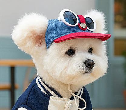 Two-piece fashionable pet sun hat and cool sunglasses set, dog baseball cap and cat head cover