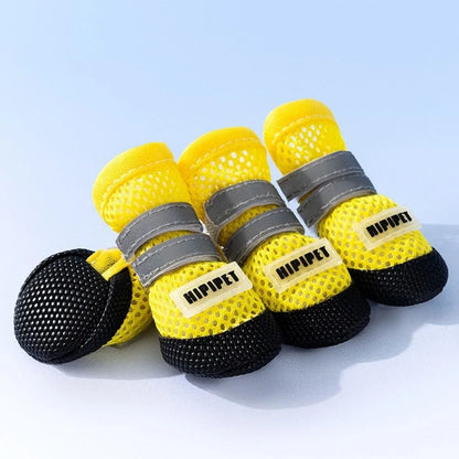 4Pcs/Set Lightweight Breathable Dog Mesh Shoes Reflective Adjustable Anti-Slip Dog Boots Wear-resistant Dog Footwear Outdoor