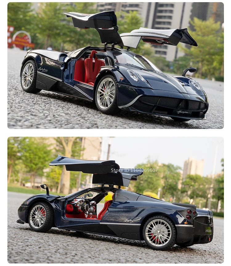 Pagani Huayra 1:18 Model Car Diecast Alloy Sport Cars Sound Light Pull Back Shock Absorption Models Festival Gift