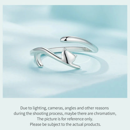 WOSTU 100% 925 Sterling Silver Cat Dog Opening Ring Hot Sale Pet Rings For Women Original Fashion Animal Jewelry Party Gift