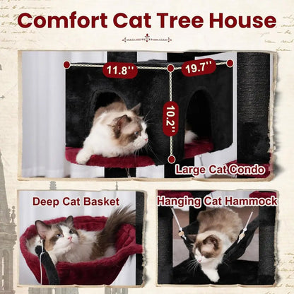 Gothic Cat Tree, Cat Tower or Large Cats with 2 Big Platorms, 2 Baskets, condo and Toys, 63" Cat Scratching Posts or Indoor Cats