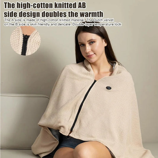 Electric Heated Shawl 3 Gears Thermal Blanket with Zipper USB Powered for Office Travel Camping Car Outdoor Home Winter Use