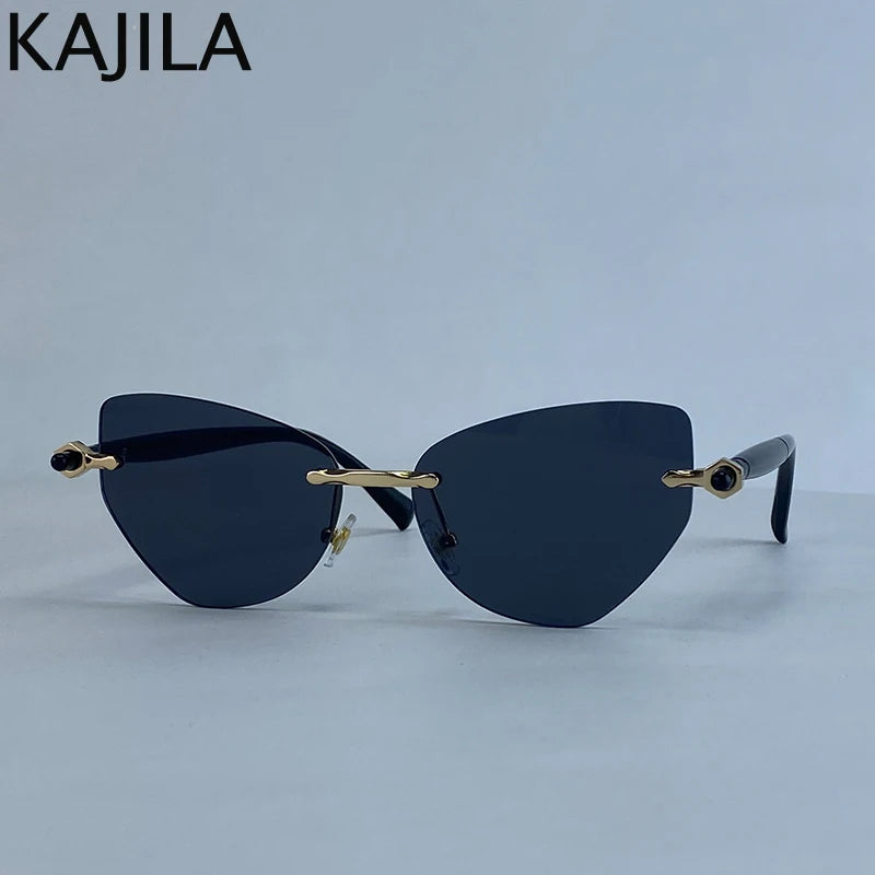 Sexy Cat Eye Punk Rimless Sunglasses Women Luxury Brand Retro Steampunk Polygon Sun Glasses For Ladies Fashion Shades UV400