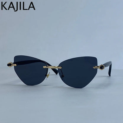 Sexy Cat Eye Punk Rimless Sunglasses Women Luxury Brand Retro Steampunk Polygon Sun Glasses For Ladies Fashion Shades UV400