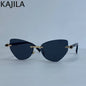 Sexy Cat Eye Punk Rimless Sunglasses Women Luxury Brand Retro Steampunk Polygon Sun Glasses For Ladies Fashion Shades UV400