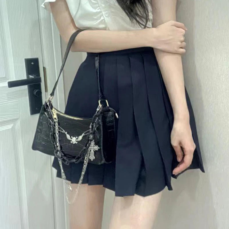 Gothic Dark Punk Underarm Bag With Skull Shoulder Bag Y2k Chain Crocodile Pattern Crossbody Bag  Popular Aesthetic Bags