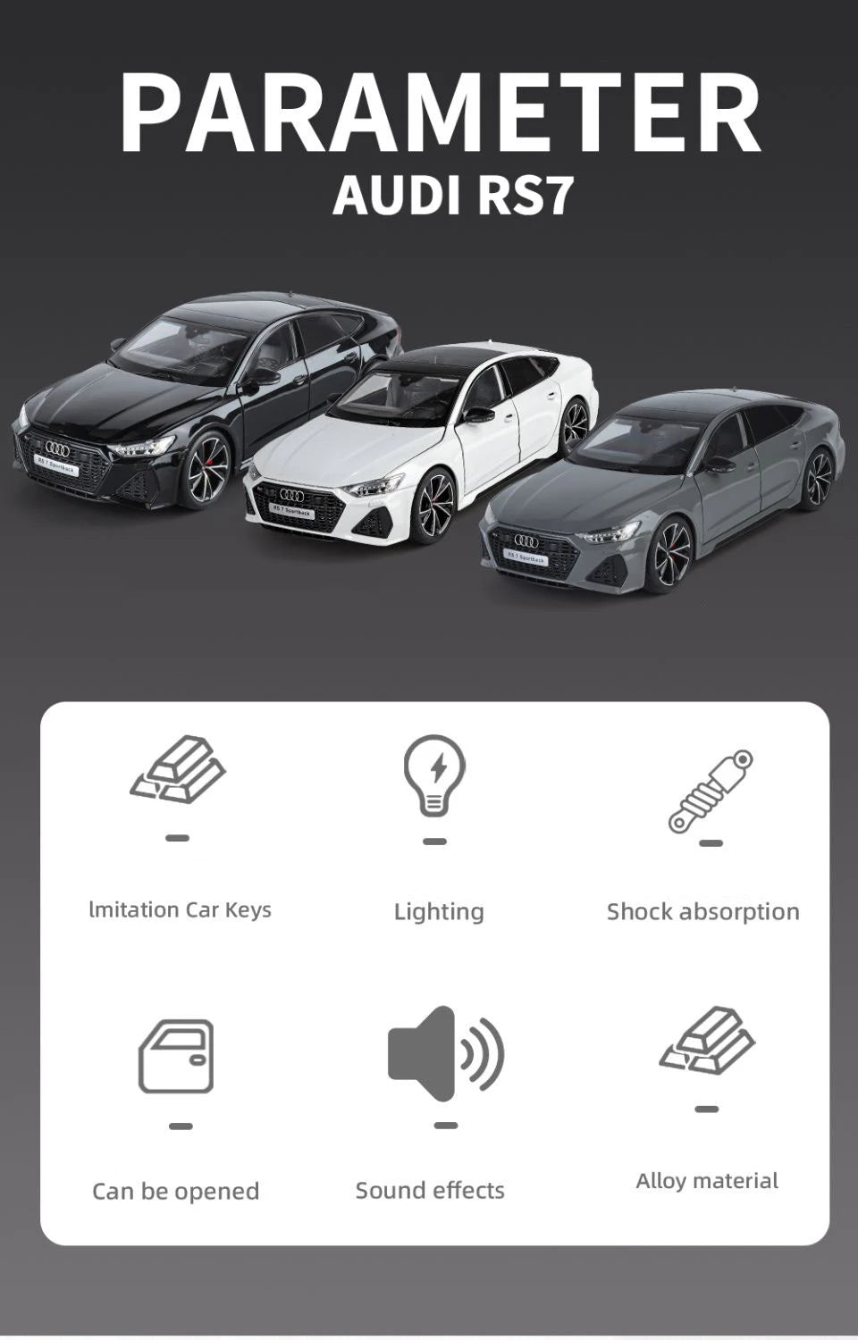 Key Remote Control Version 1:18 AUDI RS7 Alloy Sports Car Model Diecast Metal Racing Vehicle Car Model Sound Light Toy Gift