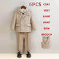 Children's Boys Khaki Striped Suit Set Formal Luxurious Kids Boys Wedding Suit Elegant Kids Boy Suit 1-10Y Boys Suits Outfit Set