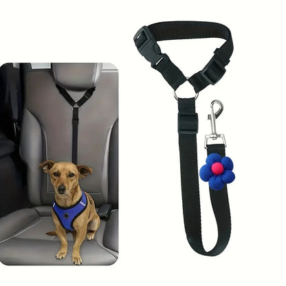 Pet Car Seat Adjustable (40-70cm)Belt Dog Cat Safety Harness Leash with Flower Decor for Dogs Travel Collar Pet Accessories