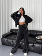 Sweatshirt Two-piece Suit Women's Oversize Striped Casual Sports Sets Zipper-up Short Jacket Straight Trousers 2-piece Sets