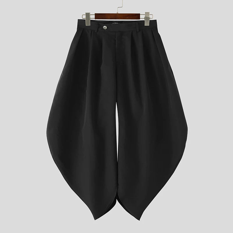 Men Pants Solid Color Button Pleated Casual Wide Leg Trousers Men Streetwear INCERUN Baggy 2026 Fashion Male Long Pants S-5XL