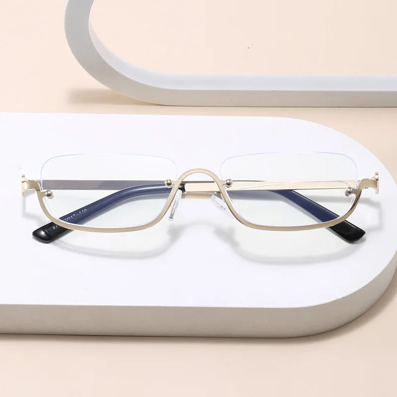 Luxury Brand Designer Half-Rim Rectangular Sunglasses Women Vintage Small Frame Sun Glasses Ladies Geometric Square Eyewear