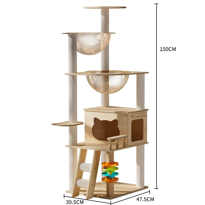 Multi Level Cat Tree Cat Condo Double Space Capsule Cat Tower Scratch Post Plush Bed Indoor Modern Pet Furniture Cat Furniture