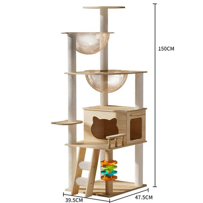 Multi Level Cat Tree Cat Condo Double Space Capsule Cat Tower Scratch Post Plush Bed Indoor Modern Pet Furniture Cat Furniture