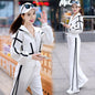 Women's Fashion Color Matching Zipper Cardigan Jacket + Wide-leg Pants Sports Casual Loose Two Piece Set