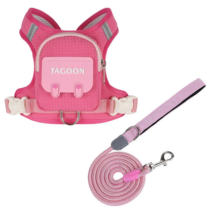 Dog Cat Harness and Leash Set, Reflective Adjustable Pet Vest with Backpack  for Small Medium dogs