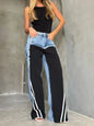 Jeans Women Denim Wide Leg Pants Stripe Trousers Contrast Color Low Waist Washed Pockets 2026 Streetwear Denims Floor Length