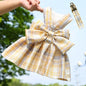 Reusable with Leash Traction Dog Plaid JK Dress Thin Dacron Pet Harness Skirt Adjustable Washable Dog Bow Skirt Rabbit