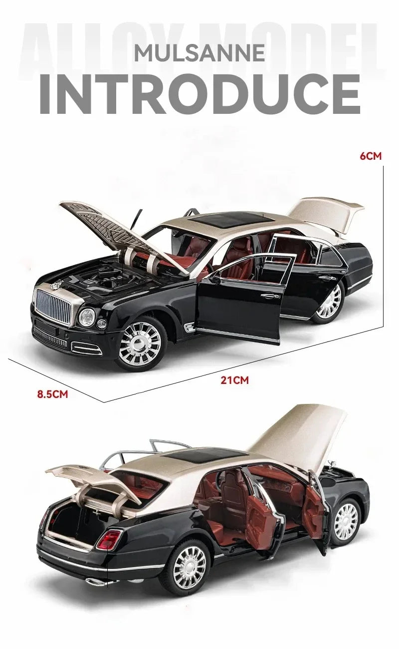 Diecast 1:24 Scale Bentley Mulsanne Alloy Model Car Collection Vehicle Simulation Sound & Light Metal Toy Gift