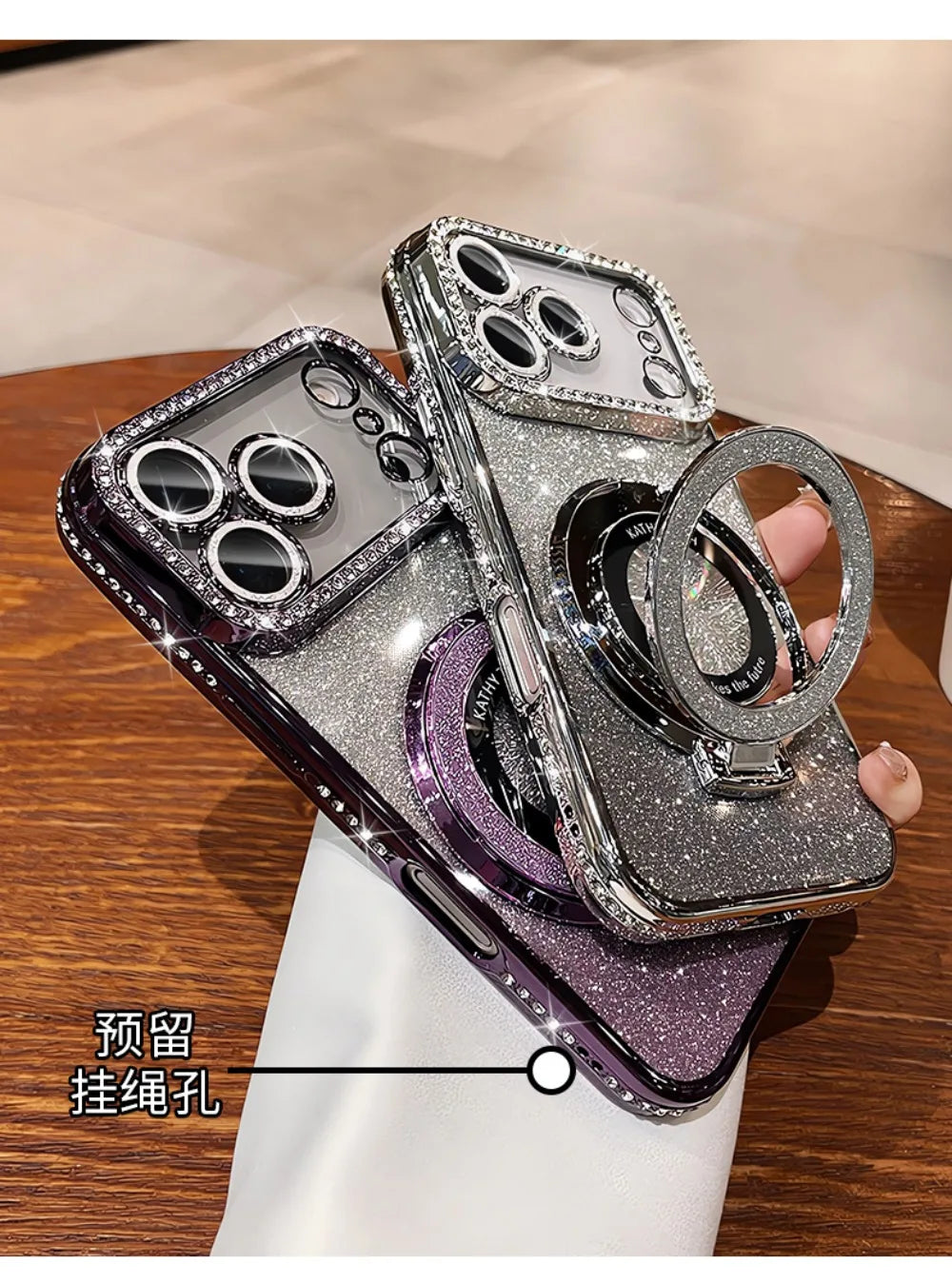 Suitable for iPhone17/16/15/14/13/12/11 Case With Lens Film 16 Anti-drop 15 Rhinestone Glitter Magnetic Stand