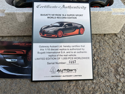 Original 1:18 Model,Autoart BUGATTI Veyron 16.4 Super Sport World Record Edition,Alloy Car Model for Display,Gift and Collect