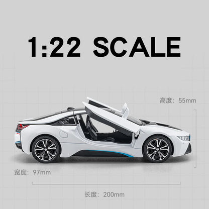 BMW I8 Sports Car Alloy Diecast 1:22 Model Car Vehicle Collection Simulation Sound & Light Toy Car Gifts