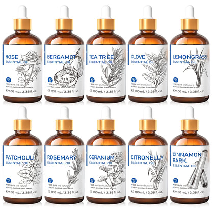 HIQILI 100% Tea Tree Essential Oil 100ml for Aromatherapy Massage DIY Beauty Skin Hair Relaxation Lavender Ginger Sandalwood