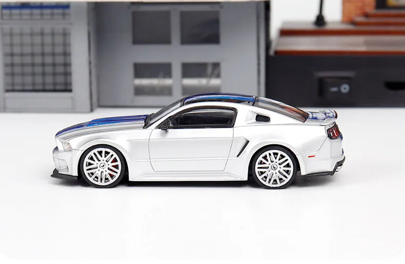 GDO & DCM 1:64 Ford Mustang GT NFS Silver Blue Need for Speed Movie Edition Alloy Car Model