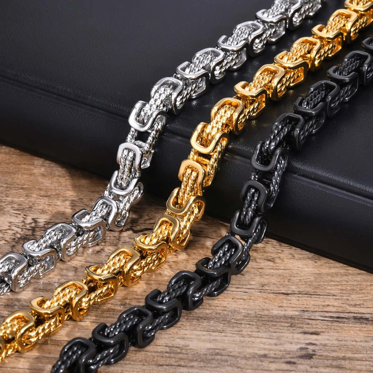 ‌Vnox Stainless Steel Byzantine Bracelet for Men, 8mm Wide Vintage Style Bold Square Links Chain Wristband, Father's Day Gift