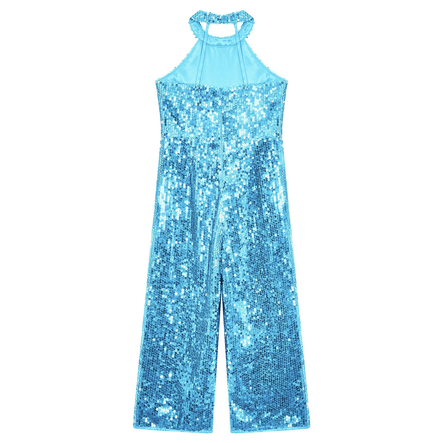 Kids Girls Jazz Dance Performance Jumpsuit Shiny Sequin Sleeveless Halter Romper Birthday Wedding Party Dancing Prom Bodysuit