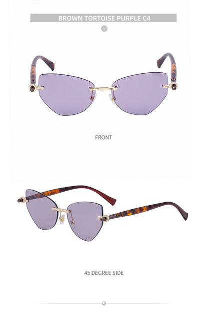 Sexy Cat Eye Punk Rimless Sunglasses Women Luxury Brand Retro Steampunk Polygon Sun Glasses For Ladies Fashion Shades UV400