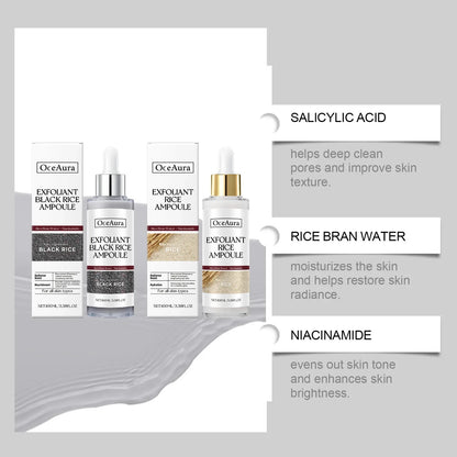 OUHOE White Black Rice Exfoliating Serum Peel Shot Facial Moisturizing Soften Blackhead Removal Hydrating Shrink Pores Skin Care Korea