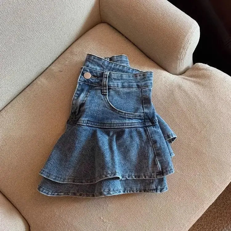 Girls Denim Skirt Summer Stretch Casual Mini Skirt for Big Kids Age 7–14 Fashionable Kids Party School Wear New Arrival 2026