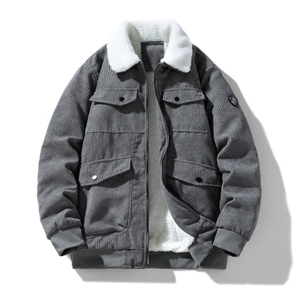 Warm Collar Corduroy Jacket for Men, Casual, Comfortable, Loose, High Quality, Simple, Versatile,and Plush Jacket for Men