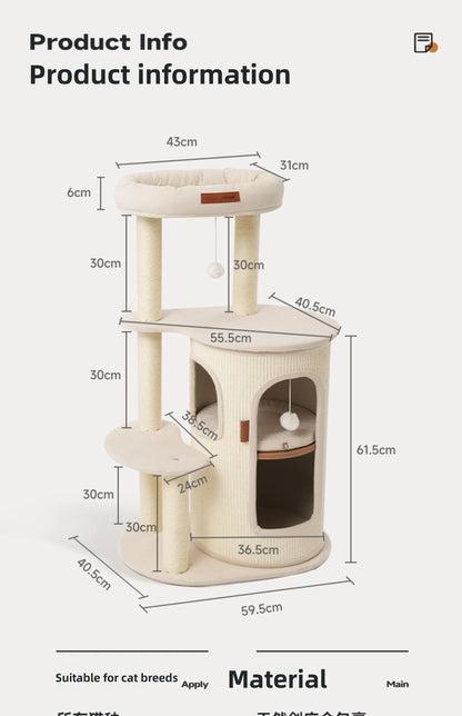 Cat Tree for Small Spaces Multi Level Scratching Post with Cat Condo and Sisal Barrel