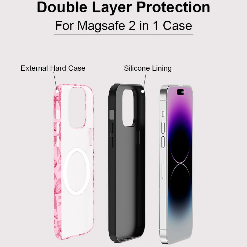 Luxury For Magesafe Magnetic Wireless Charging Case For iPhone 11 12 13 14 15 16 Pro Max Plus Shockproof Lovely Pink Bow Cover