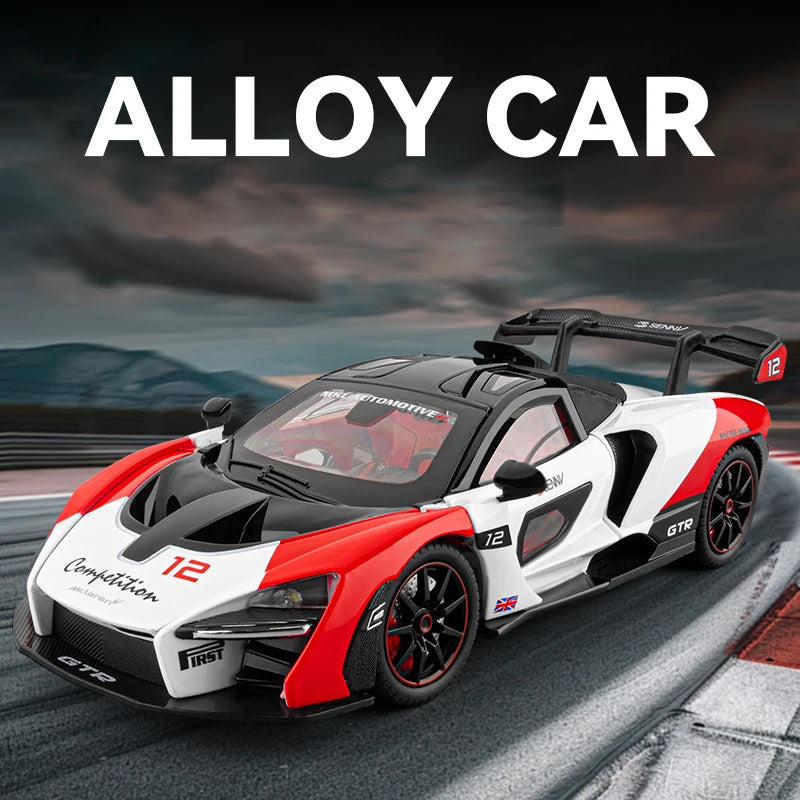 Simulated 1/24 McLaren Senna car model with sound and lights, track version sports car model, boys gift, collection ornaments