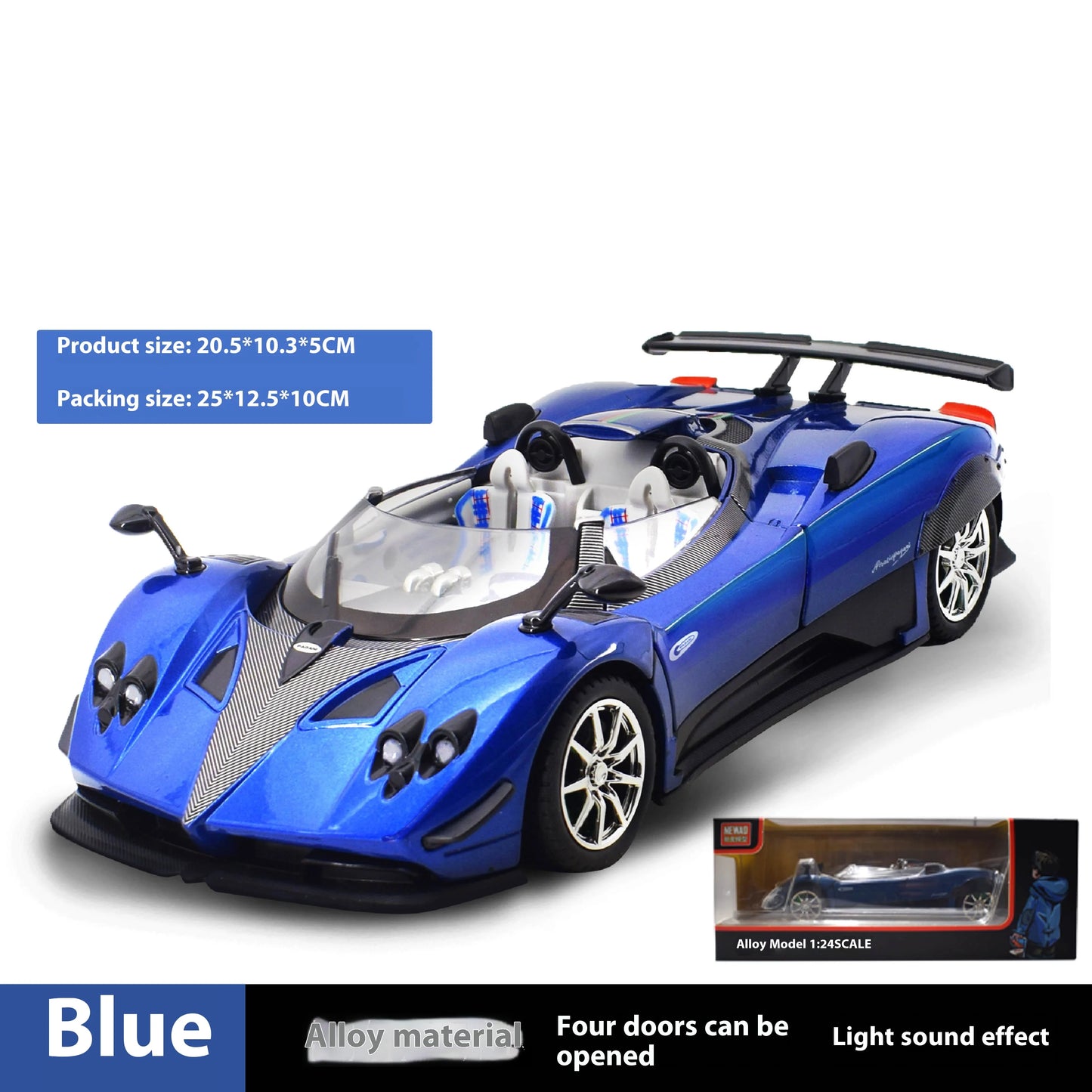 Simulated Super Sports 1:24 Car Zonda Alloy Car Model, Sound and Light Ornaments, Car Collection Toy Gift