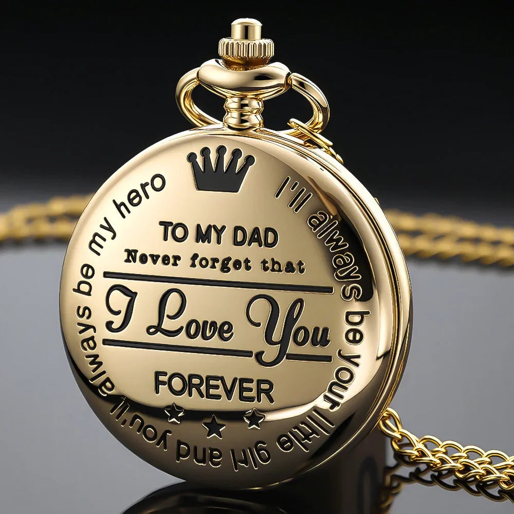 Steampunk Gold Quartz Pocket Watch Necklace for Dad and Grandpa Exquisite Watches Clock Souvenir Gift Reloj Hombre