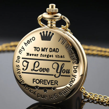 Steampunk Gold Quartz Pocket Watch Necklace for Dad and Grandpa Exquisite Watches Clock Souvenir Gift Reloj Hombre
