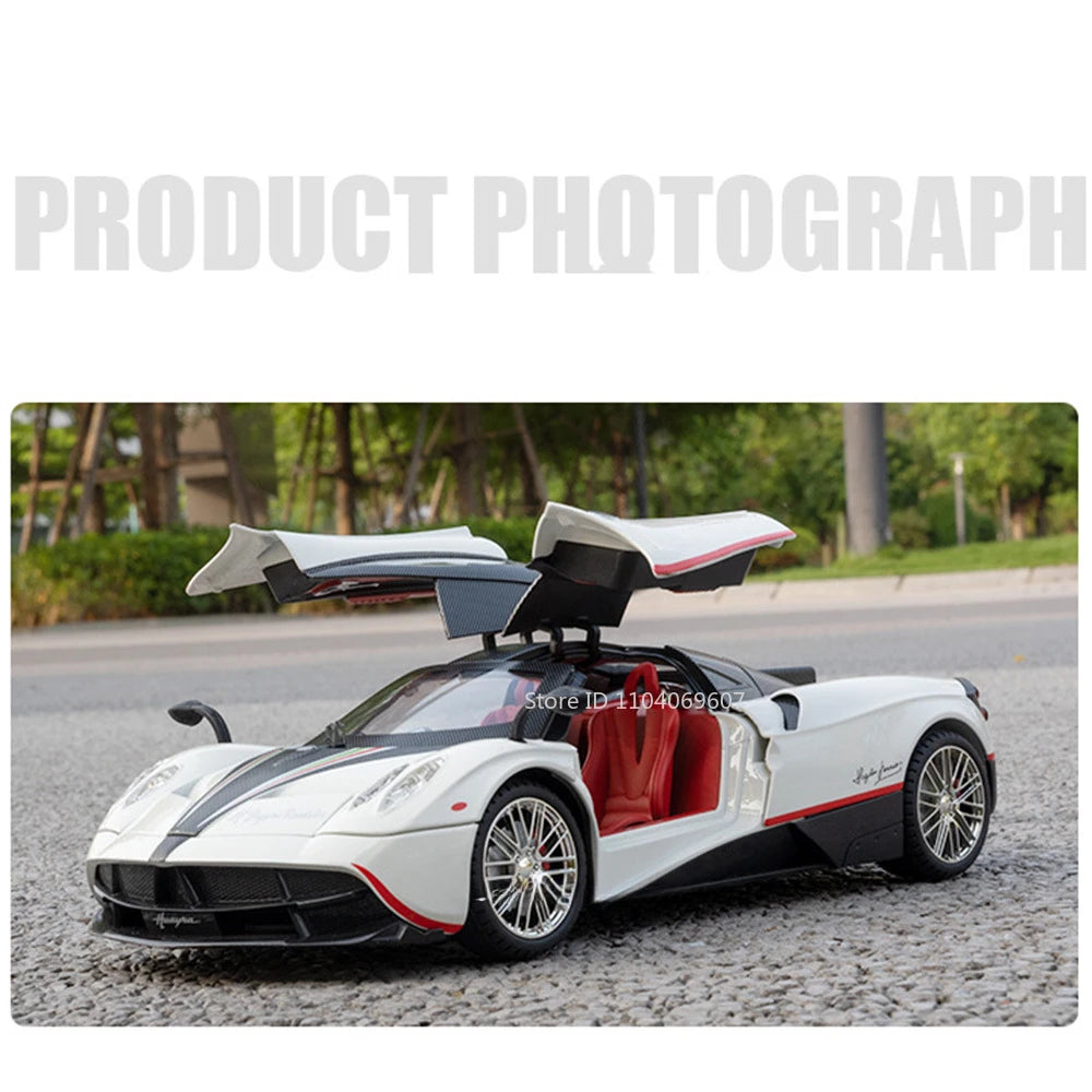 Pagani Huayra 1:18 Model Car Diecast Alloy Sport Cars Sound Light Pull Back Shock Absorption Models Festival Gift