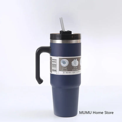 Stainless Steel Car Thermos Bottle Travel Sports Water Bottle Large Capacity with Handle Straw Mug Outdoor Coffee Cup 20oz/30oz