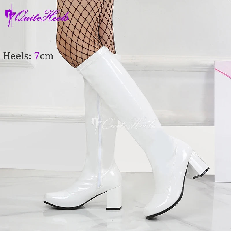 Costumes 60s 70s Go Go Boot Retro1960s Ladies Women's Knee-High Boots Fancy Dress Gogo Party Dance Gothic Shoes Large Size 36-46