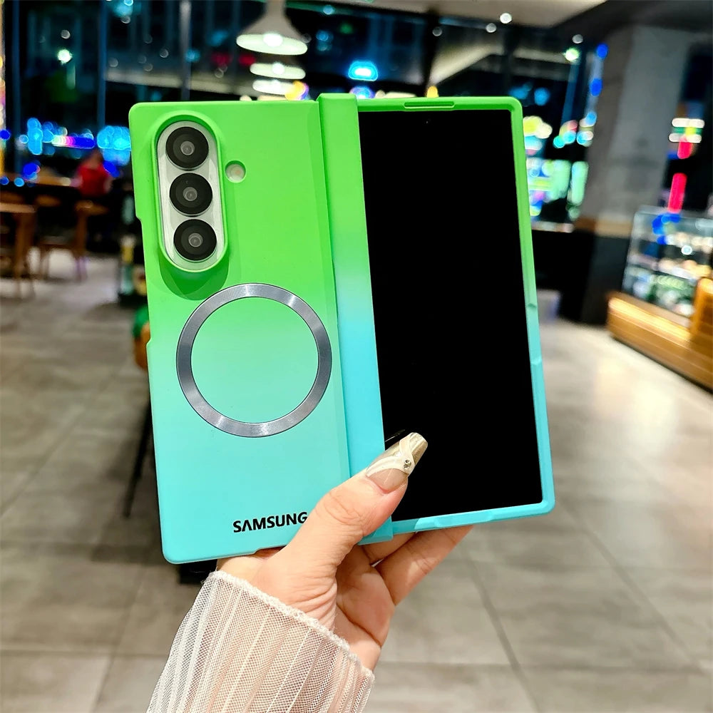 Soft Liquid Silicone Gradient Magnetic Case for Samsung Galaxy Z Fold 7 6 5 4 Zfold3 Case For Magsafe Charging Shockproof Cover