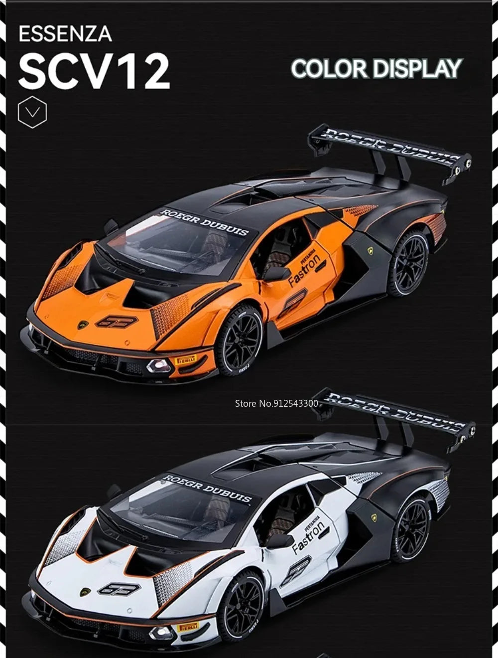 Lambor SCV12 LP770- 1:24  Car Model Alloy Diecast Sound Light Pull Back Doors Opened Vehicle Models Toy
