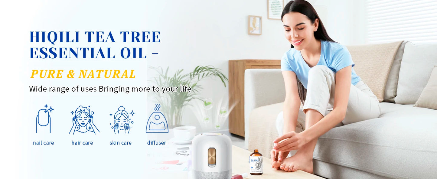 HIQILI 100% Tea Tree Essential Oil 100ml for Aromatherapy Massage DIY Beauty Skin Hair Relaxation Lavender Ginger Sandalwood